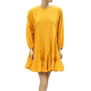 Rhode Resort Ella Mini Dress Godet Trapeze Long Sleeve Cotton Solid S 286346